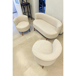 Sydney Çay Seti Koltuk Takımı– Keten Kumaş 2+1+1 | Ceviz Ayak | Modern Salon & Ofis Takımı | Krem