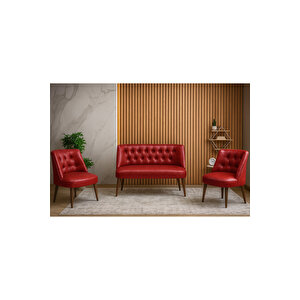 Milano 3’lü Deri Oturma Grubu – 2 Berjer + 1 İkili Koltuk (ofis & Ev Kullanımı) – Kırmızı