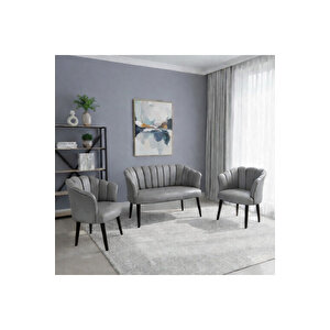 Papatya Deri Berjer Takımı | 2 Tekli + 1 İkili Koltuk | Balkon Ofis Kafe İçin | Demonte Ayaklı Gri̇