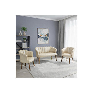 Papatya Deri Berjer Takımı | 2 Tekli + 1 İkili Koltuk | Balkon Ofis Kafe İçin | Demonte Ayaklı Krem