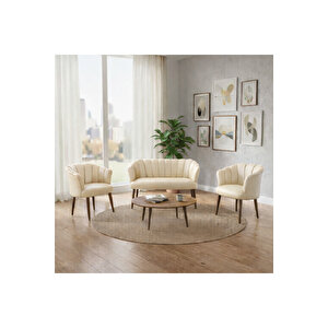 Papatya Deri Berjer Takımı | 2 Tekli + 1 İkili Koltuk | Balkon Ofis Kafe İçin | Demonte Ayaklı Krem