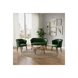 Papatya Deri Berjer Takımı | 2 Tekli + 1 İkili Koltuk | Balkon Ofis Kafe İçin | Demonte Ayaklı Yeşi̇l