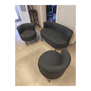 Sydney Çay Seti Koltuk Takımı– Keten Kumaş 2+1+1 | Ceviz Ayak | Modern Salon & Ofis Takımı | Füme