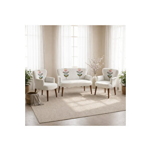 Punch Dokuma Çay Seti Koltuk Takımı – İkili + 2 Berjer – Ahşap Demonte Ayak - Lale Desen