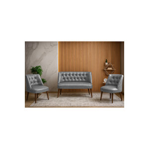 Milano 3’lü Deri Oturma Grubu – 2 Berjer + 1 İkili Koltuk (ofis & Ev Kullanımı) – Gri