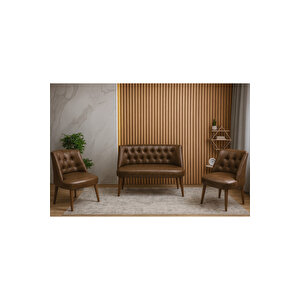 Milano 3’lü Deri Oturma Grubu – 2 Berjer + 1 İkili Koltuk (ofis & Ev Kullanımı) – Acı Kahve