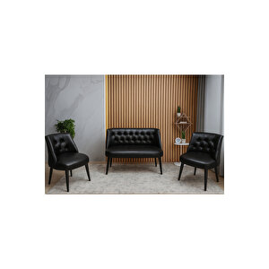 Milano 3’lü Deri Oturma Grubu – 2 Berjer + 1 İkili Koltuk (ofis & Ev Kullanımı) – Siyah