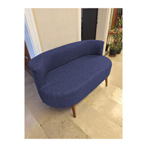 Sydney Çay Seti Koltuk Takımı– Keten Kumaş 2+1+1 | Ceviz Ayak | Modern Salon & Ofis Takımı | Laci̇vert