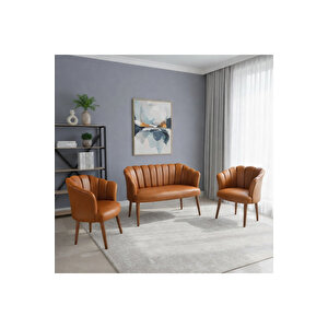 Papatya Deri Berjer Takımı | 2 Tekli + 1 İkili Koltuk | Balkon Ofis Kafe İçin | Demonte Ayaklı Taba