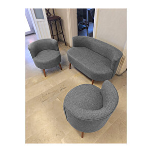 Sydney Çay Seti Koltuk Takımı Keten Kumaş 2+1+1 | Ceviz Ayak | Modern Salon & Ofis Takımı | Açik Gri̇