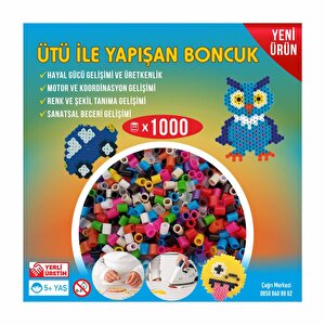 Ütü Ile Yapışan 1000'li Renkli Boncuk-tabla-cımbız 3'lü Set