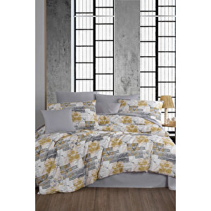 Çift Kişilik Ranforce Nevresim Takımı %100 Pamuklu Serra Gri