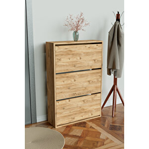 3 Bölmeli Liovian Düşer Kapak Ayakkabılık Ahşap