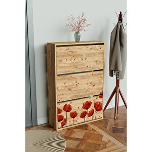 "red Anemone" 3 Bölmeli Liovian Düşer Kapak Ayakkabılık Ahşap