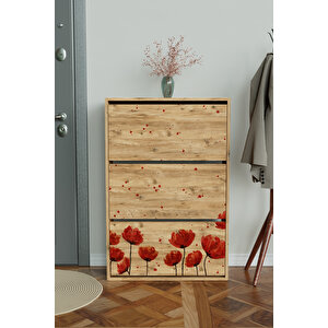 "red Anemone" 3 Bölmeli Liovian Düşer Kapak Ayakkabılık Ahşap