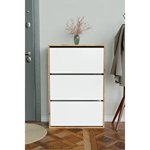 3 Bölmeli Liovian Düşer Kapak Ayakkabılık Ahşap