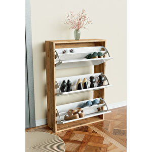 3 Bölmeli Liovian Düşer Kapak Ayakkabılık Ahşap