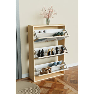 "minimal Leaf" 3 Bölmeli Liovian Düşer Kapak Ayakkabılık Ahşap