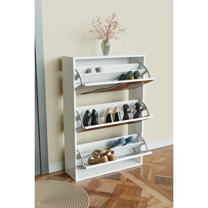 "abstract Design" 3 Bölmeli Liovian Düşer Kapak Ayakkabılık Beyaz