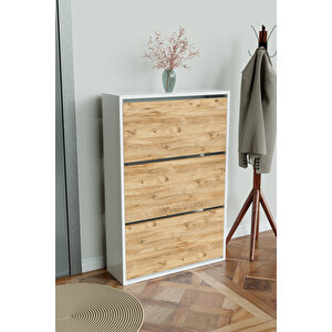 3 Bölmeli Liovian Düşer Kapak Ayakkabılık Beyaz