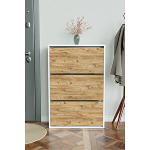 3 Bölmeli Liovian Düşer Kapak Ayakkabılık Beyaz