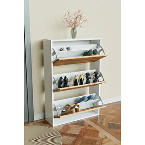 3 Bölmeli Liovian Düşer Kapak Ayakkabılık Beyaz