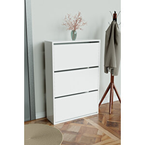 3 Bölmeli Liovian Düşer Kapak Ayakkabılık Beyaz