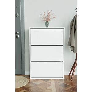 3 Bölmeli Liovian Düşer Kapak Ayakkabılık Beyaz