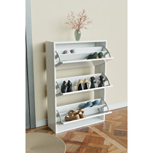 3 Bölmeli Liovian Düşer Kapak Ayakkabılık Beyaz