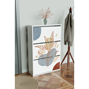 "minimal Leaf" 3 Bölmeli Liovian Düşer Kapak Ayakkabılık Beyaz