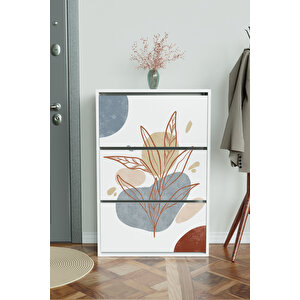 "minimal Leaf" 3 Bölmeli Liovian Düşer Kapak Ayakkabılık Beyaz