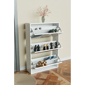 "minimal Leaf" 3 Bölmeli Liovian Düşer Kapak Ayakkabılık Beyaz