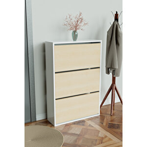 3 Bölmeli Liovian Düşer Kapak Ayakkabılık Beyaz