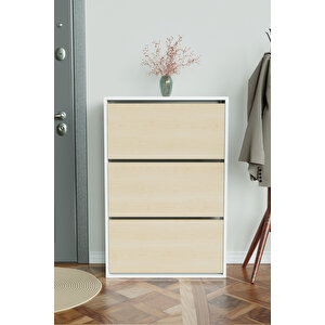 3 Bölmeli Liovian Düşer Kapak Ayakkabılık Beyaz