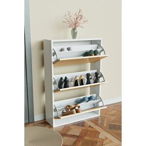 3 Bölmeli Liovian Düşer Kapak Ayakkabılık Beyaz