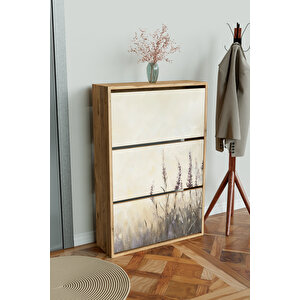 "hazy Lavender" 3 Bölmeli Liovian Düşer Kapak Ayakkabılık Ahşap