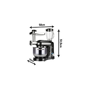 Zln1772 Pro Şef  Çok Fonksiyonlu Stand Mikser (kıyma Hamur Blender| 5.5l Paslanmaz Çelik Kase | 1.5l Cam Blender | 1400w