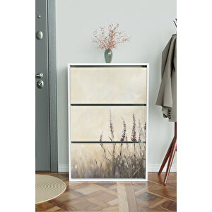 "hazy Lavender" 3 Bölmeli Liovian Düşer Kapak Ayakkabılık Beyaz