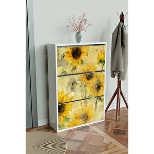 "günebakan" 3 Bölmeli Liovian Düşer Kapak Ayakkabılık Beyaz