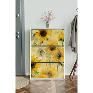 "günebakan" 3 Bölmeli Liovian Düşer Kapak Ayakkabılık Beyaz