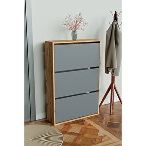 3 Bölmeli Liovian Düşer Kapak Ayakkabılık Ahşap