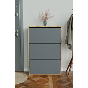 3 Bölmeli Liovian Düşer Kapak Ayakkabılık Ahşap