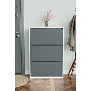 3 Bölmeli Liovian Düşer Kapak Ayakkabılık Beyaz