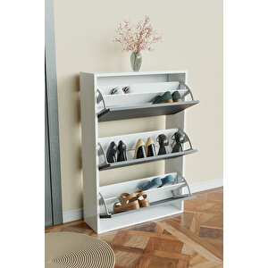 3 Bölmeli Liovian Düşer Kapak Ayakkabılık Beyaz