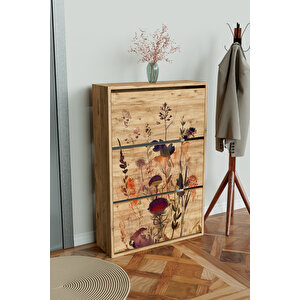 "floral" 3 Bölmeli Liovian Düşer Kapak Ayakkabılık Ahşap