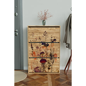 "floral" 3 Bölmeli Liovian Düşer Kapak Ayakkabılık Ahşap