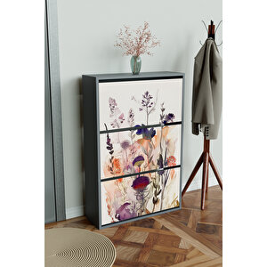 "floral" 3 Bölmeli Liovian Düşer Kapak Ayakkabılık Antrasit