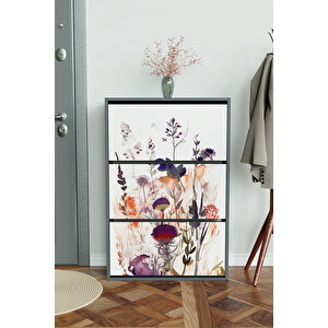 "floral" 3 Bölmeli Liovian Düşer Kapak Ayakkabılık Antrasit