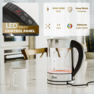 Zln3949 Dijital Cam Su Isıtıcı | 1.7l Ayarlanabilir Led Işıklı Kattle | Çift Duvarlı Tasarım | 2200w