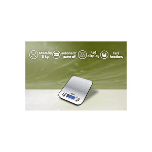 Zln2984 Inox Dijital Mutfak Tartısı | 5 Kg | Hassas Ölçüm | Otomatik Kapanma | Pil Dahil